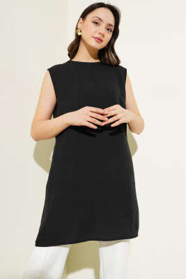 Pazarium - Kolsuz Bisiklet Yaka Uzun İçlik Siyah