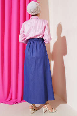 Çizgili Gömlek Garnili Elbise Pembe - Thumbnail