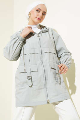 Cep Tokalı Fermuarlı Kap Gri - Thumbnail