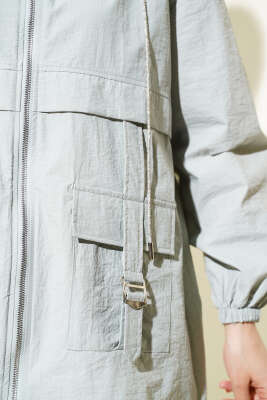 Cep Tokalı Fermuarlı Kap Gri - Thumbnail