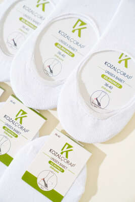 Bayan 6'lı Silikonlu Penye Babet Çorap Beyaz - Thumbnail