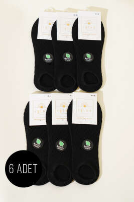 Pazarium - Bayan 6'lı Bambu File Sneakers Çorap Siyah