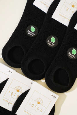 Bayan 6'lı Bambu File Sneakers Çorap Siyah - Thumbnail