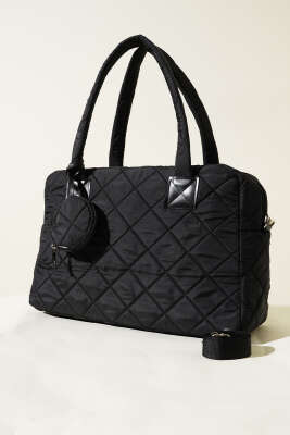 Cüzdanlı Kapitone Çanta Siyah - Thumbnail