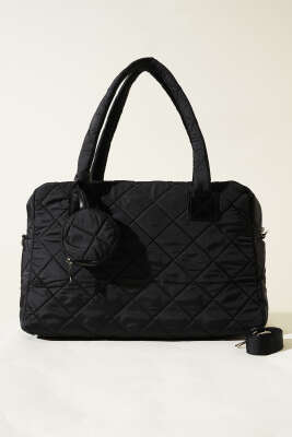 Cüzdanlı Kapitone Çanta Siyah - Thumbnail