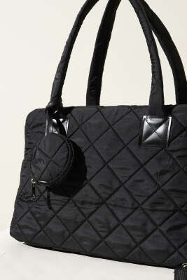 Cüzdanlı Kapitone Çanta Siyah - Thumbnail