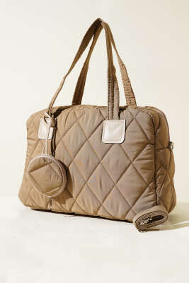 Cüzdanlı Kapitone Çanta Latte - Thumbnail