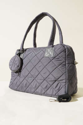 Cüzdanlı Kapitone Çanta Füme - Thumbnail