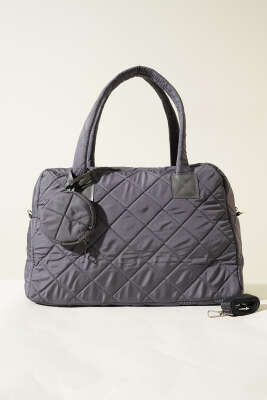 Cüzdanlı Kapitone Çanta Füme - Thumbnail