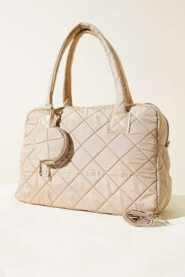 Cüzdanlı Kapitone Çanta Bej - Thumbnail