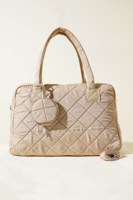 Cüzdanlı Kapitone Çanta Bej - Thumbnail