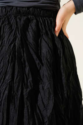 Kırışık Bel Lastikli Etek Siyah - Thumbnail