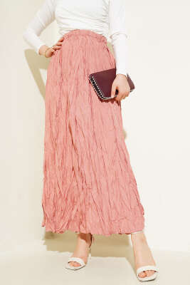 Kırışık Bel Lastikli Etek Pudra - Thumbnail