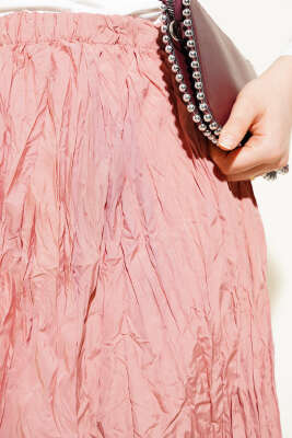 Kırışık Bel Lastikli Etek Pudra - Thumbnail