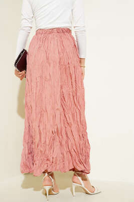 Kırışık Bel Lastikli Etek Pudra - Thumbnail