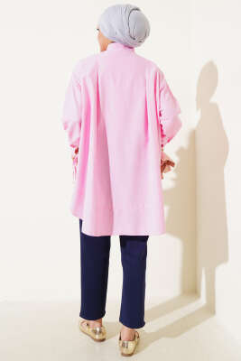 Kolu İp Bağlamalı Yırtmaçlı Tunik Pembe - Thumbnail