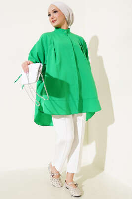 Kolu İp Bağlamalı Yırtmaçlı Tunik Yeşil - Thumbnail