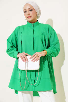 Kolu İp Bağlamalı Yırtmaçlı Tunik Yeşil - Thumbnail