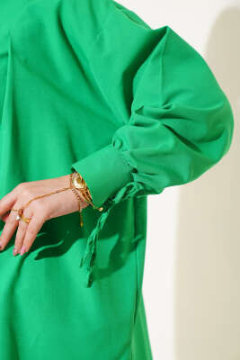 Kolu İp Bağlamalı Yırtmaçlı Tunik Yeşil - Thumbnail