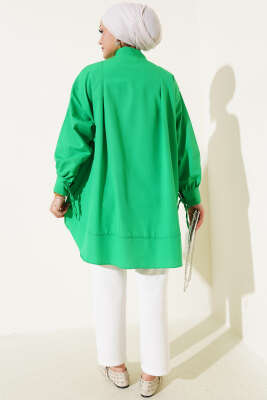 Kolu İp Bağlamalı Yırtmaçlı Tunik Yeşil - Thumbnail