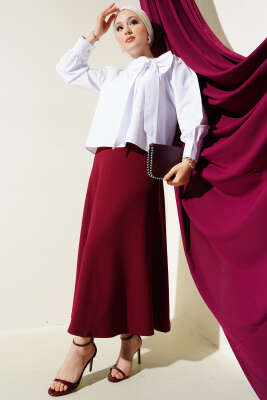 Yaka Fiyonk Aksesuarlı Bluz Beyaz - Thumbnail