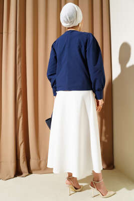 Yaka Fiyonk Aksesuarlı Bluz Lacivert - Thumbnail