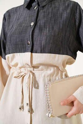 Bel Tünelli Kot Garnili İkili Takım Bej - Thumbnail