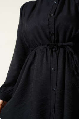 Bel Lastikli Düğmeli İkili Takım Siyah - Thumbnail