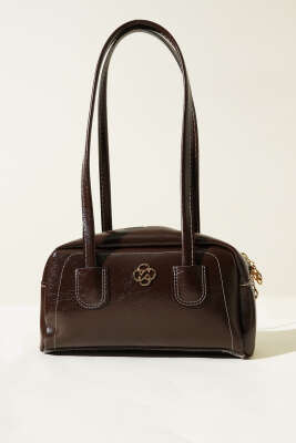 Uzun Kulplu Fermuarlı Rugan Çanta Kahve - Thumbnail