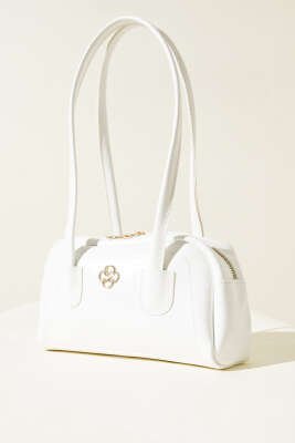 Uzun Kulplu Fermuarlı Rugan Çanta Beyaz - Thumbnail