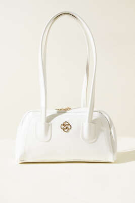 Uzun Kulplu Fermuarlı Rugan Çanta Beyaz - Thumbnail