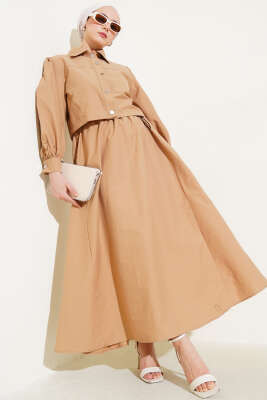 Pazarium - Bel Lastik Detaylı Paraşüt Jile İkili Takım Camel