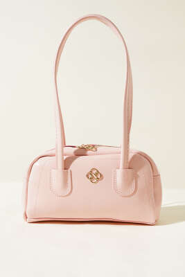 Uzun Kulplu Fermuarlı Rugan Çanta Pudra - Thumbnail