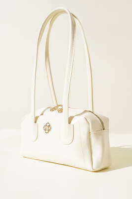 Uzun Kulplu Fermuarlı Rugan Çanta Krem - Thumbnail