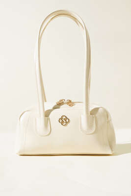 Uzun Kulplu Fermuarlı Rugan Çanta Krem - Thumbnail