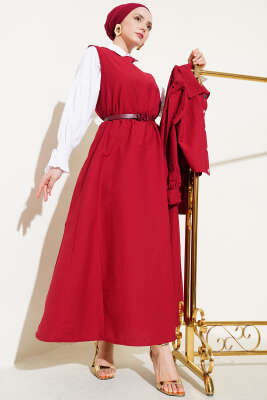 Bel Lastik Detaylı Paraşüt Jile İkili Takım Bordo - Thumbnail