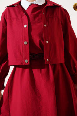 Bel Lastik Detaylı Paraşüt Jile İkili Takım Bordo - Thumbnail