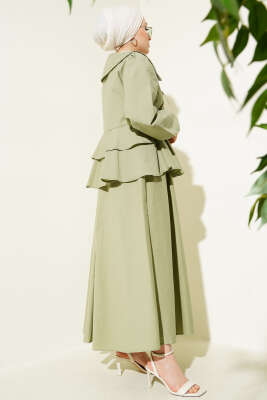 Önü İp Bağlamalı Bluzlu Etekli İkili Takım Çağla Yeşili - Thumbnail