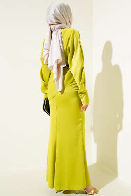 Kemerli Saten Kalem Etek İkili Takım Yağ Yeşili - Thumbnail