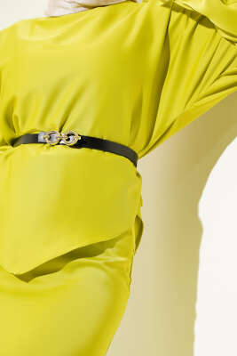 Kemerli Saten Kalem Etek İkili Takım Yağ Yeşili - Thumbnail