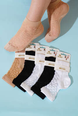 Pazarium - Bayan 6'lı Transparan Detaylı Soket Çorap Asorti 1