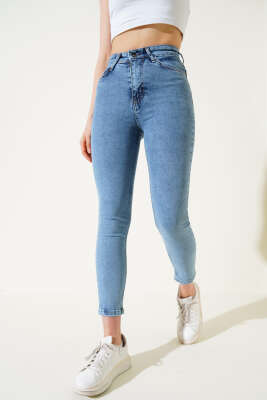 Pazarium - Regular Fit Likralı Pantolon Mavi