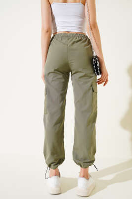 Bel Ve Paça Lastikli Kargo Cep Paraşüt Pantolon Haki - Thumbnail