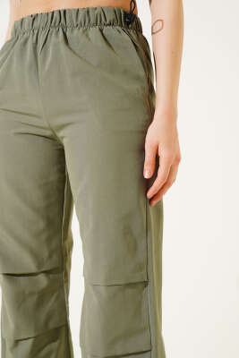 Bel Ve Paça Lastikli Paraşüt Pantolon Haki - Thumbnail