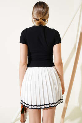 Ayıcık Nakışlı Kısa Kol Crop Siyah - Thumbnail