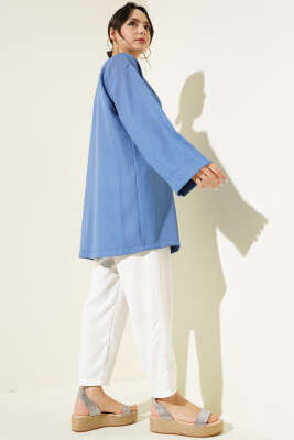 Yandan İp Bağlamalı Kimono Mavi - Thumbnail