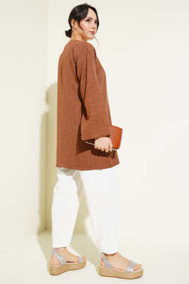 Yandan İp Bağlamalı Kimono Kahve - Thumbnail