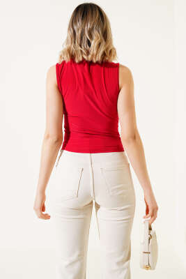 Büzgülü Kolsuz Bluz Kırmızı - Thumbnail