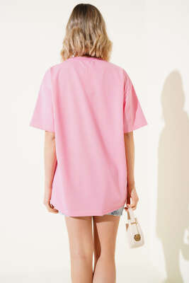 Basic Oversize T-shirt Şeker Pembe - Thumbnail