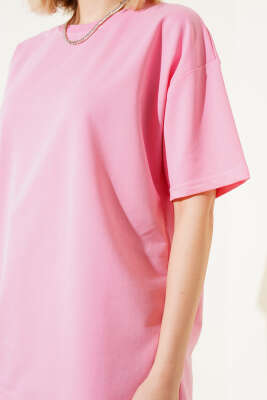 Basic Oversize T-shirt Şeker Pembe - Thumbnail